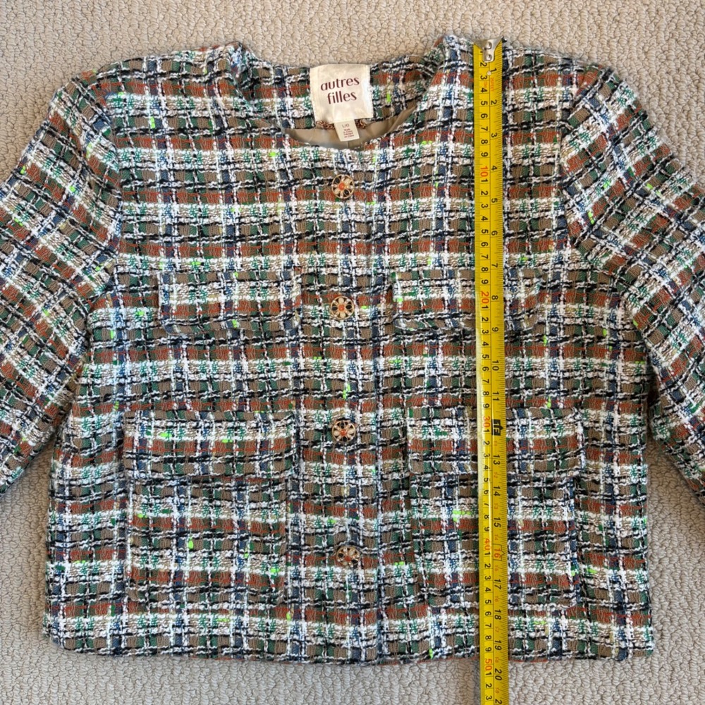 Anthropologie Autres Filles Colorful Tweed Cropped Jacket Plaid, Large, Parisian - Picture 10 of 16